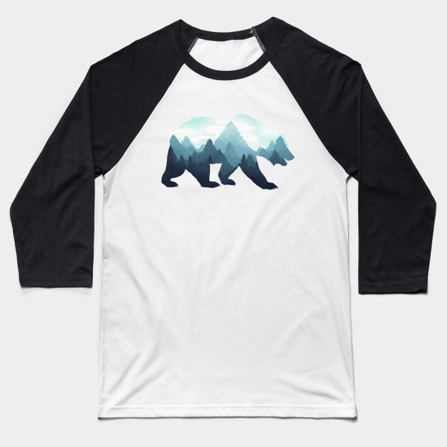 Dramabite Bear Double Exposure Grizzly Surreal Wildlife Animal Baseball T-Shirt by dramabite